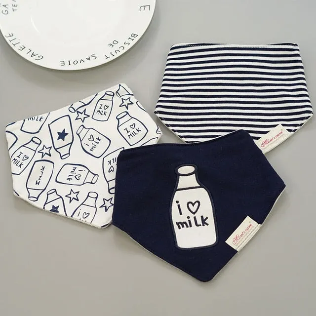 [Momscare] 3 Pcs/lot Fashion Newborn Baby Bibs Waterproof Kids Girls And Boys Cotton Triangle Children Feeding Accessories