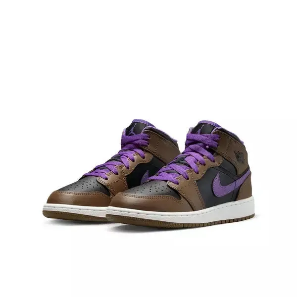 Nike Kid's Air Jordan 1 Mid Shoes - Palomino / Wild Berry / Black / White