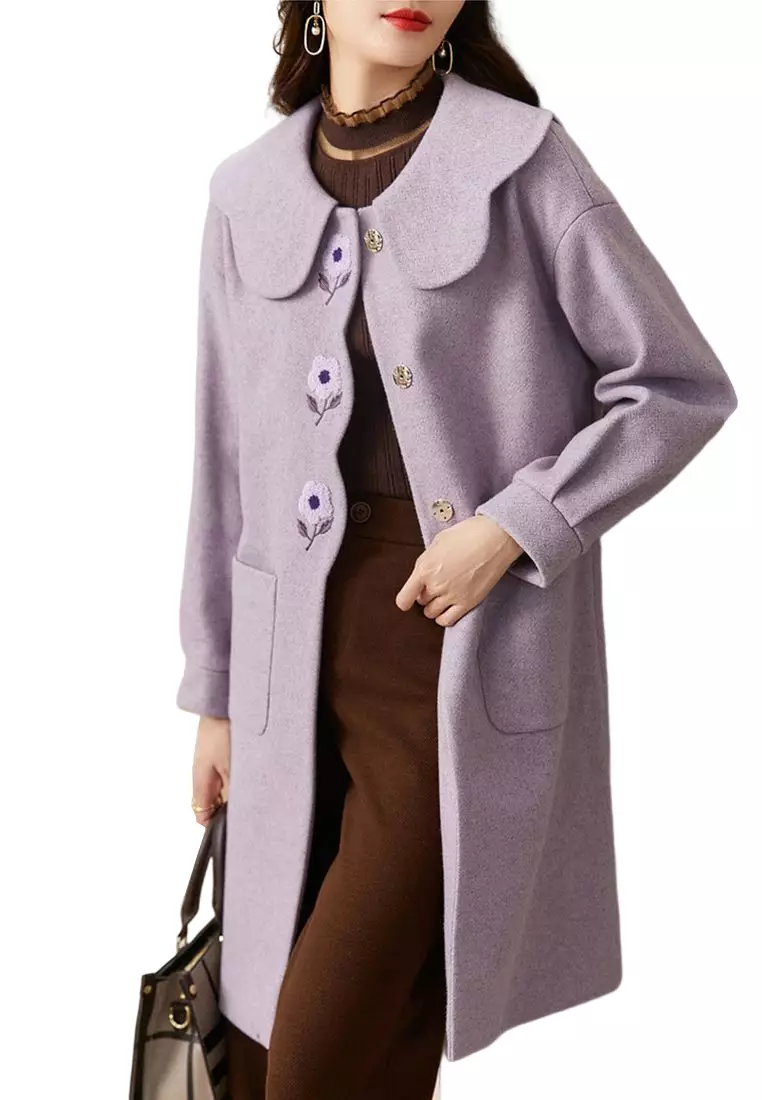 ONX.HK Elegant Embroidered Long Wool Coat