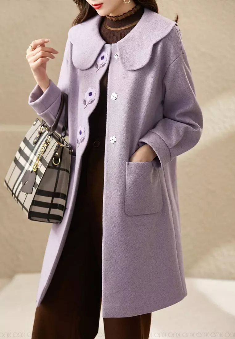 ONX.HK Elegant Embroidered Long Wool Coat