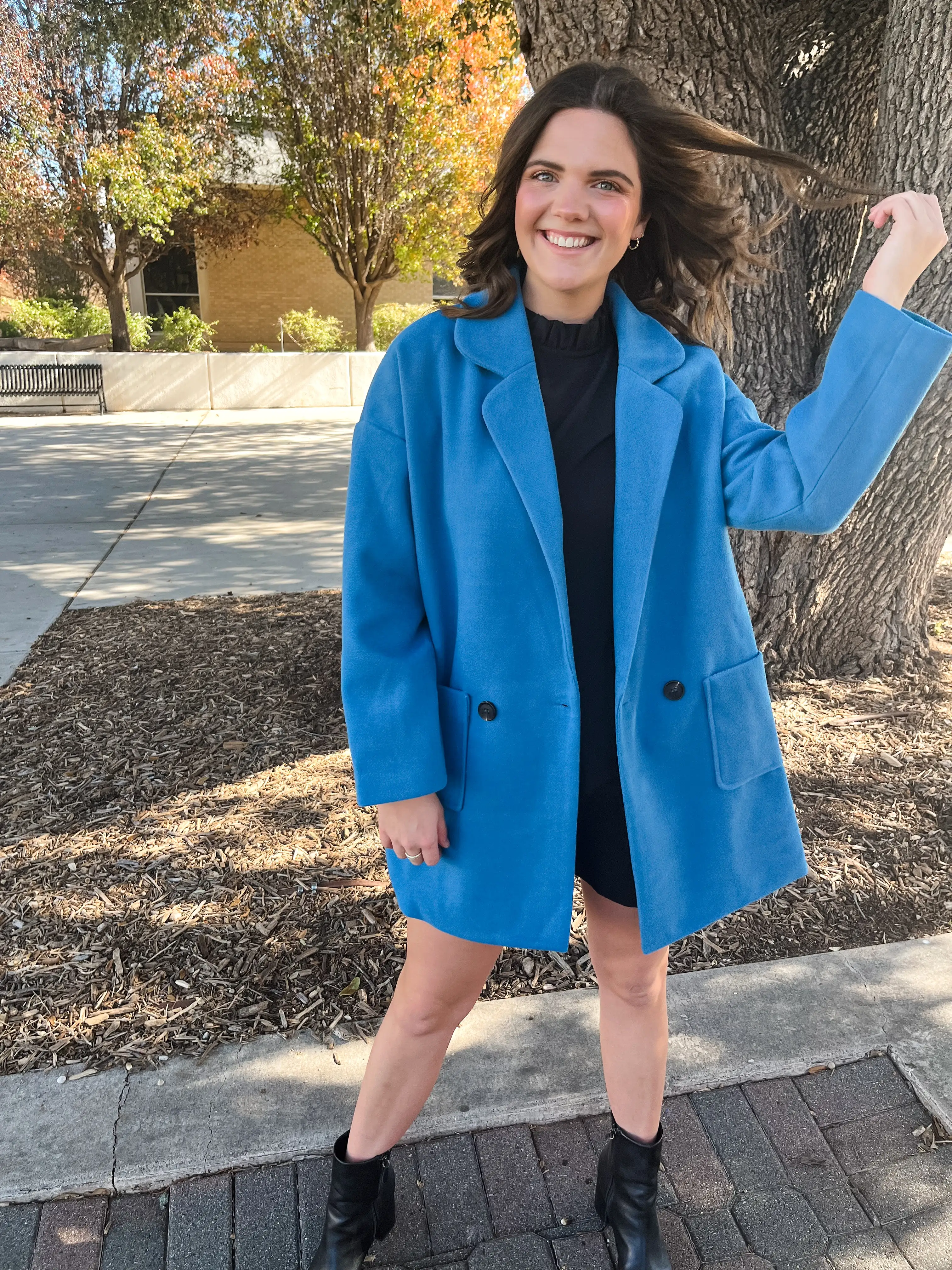 OVERSIZED DOUBLE BUTTON HALF LENGTH COAT- TEAL