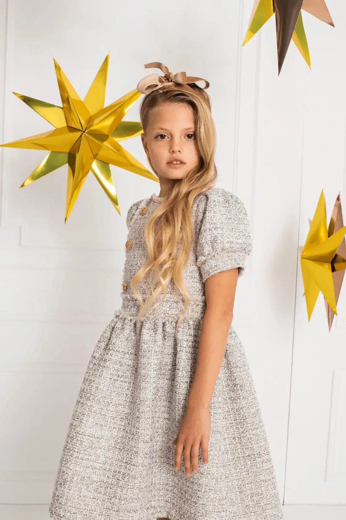 Patachou Girls Gold Dress - Grey