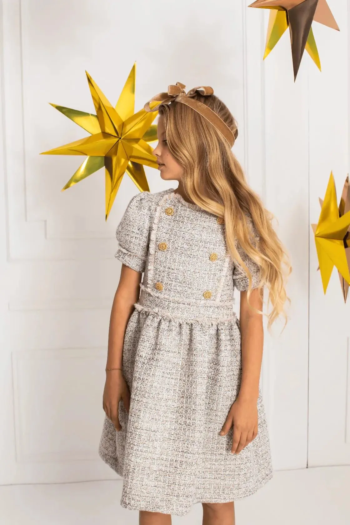 Patachou Girls Gold Dress - Grey