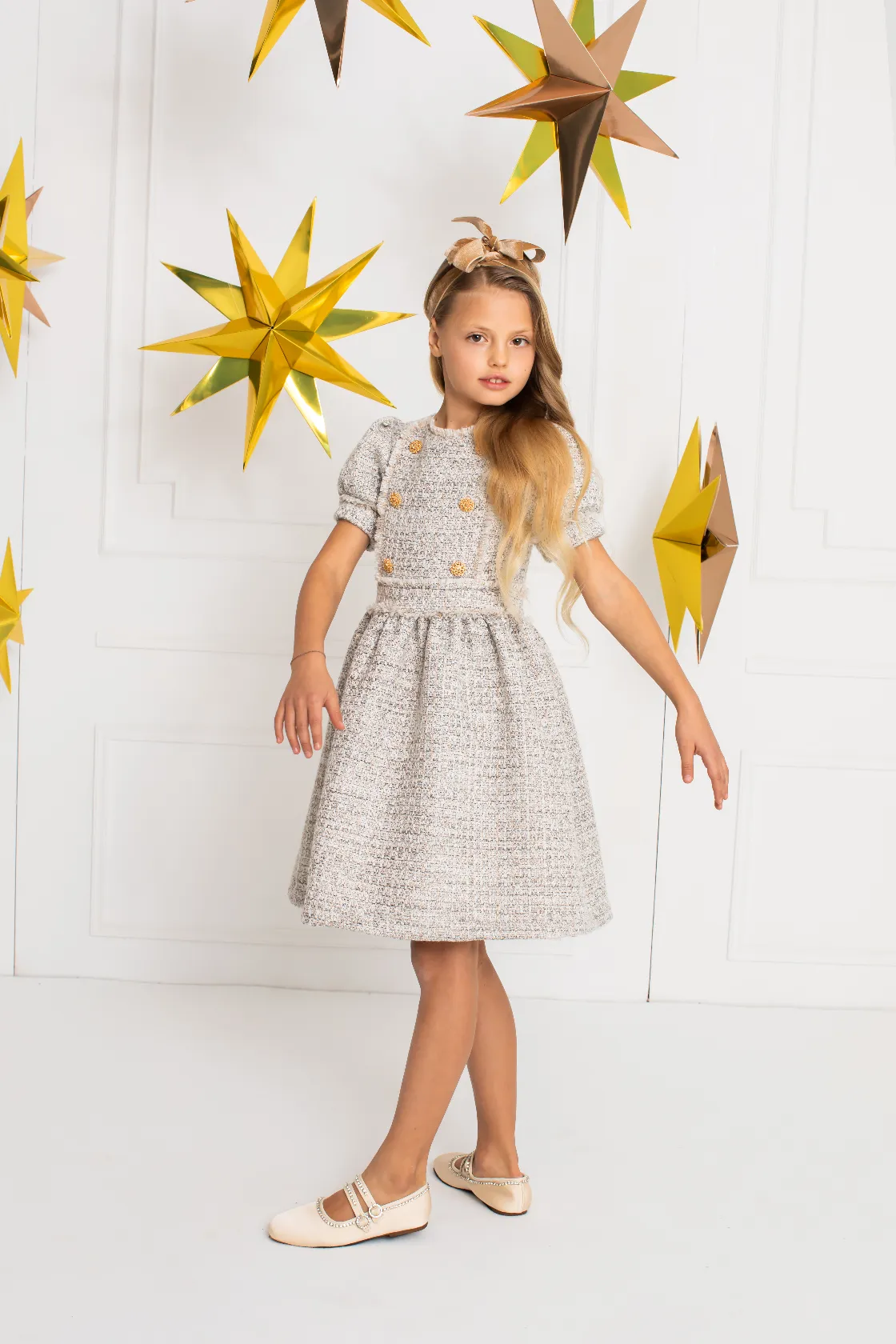 Patachou Girls Gold Dress - Grey