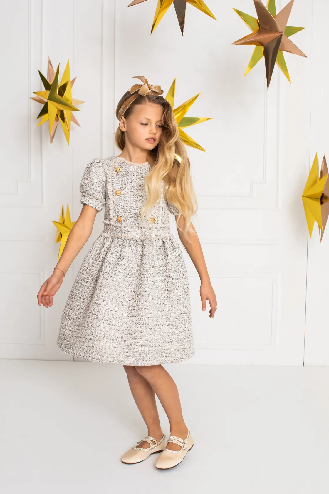 Patachou Girls Gold Dress - Grey