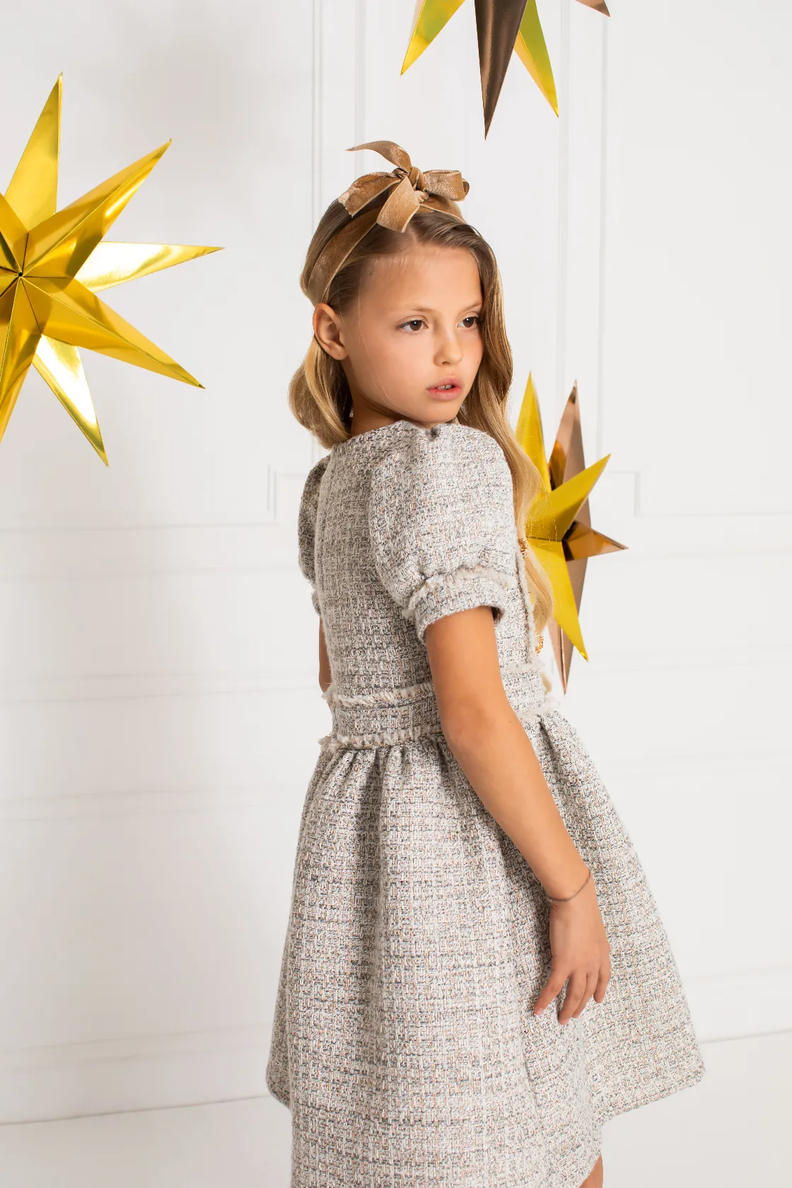 Patachou Girls Gold Dress - Grey