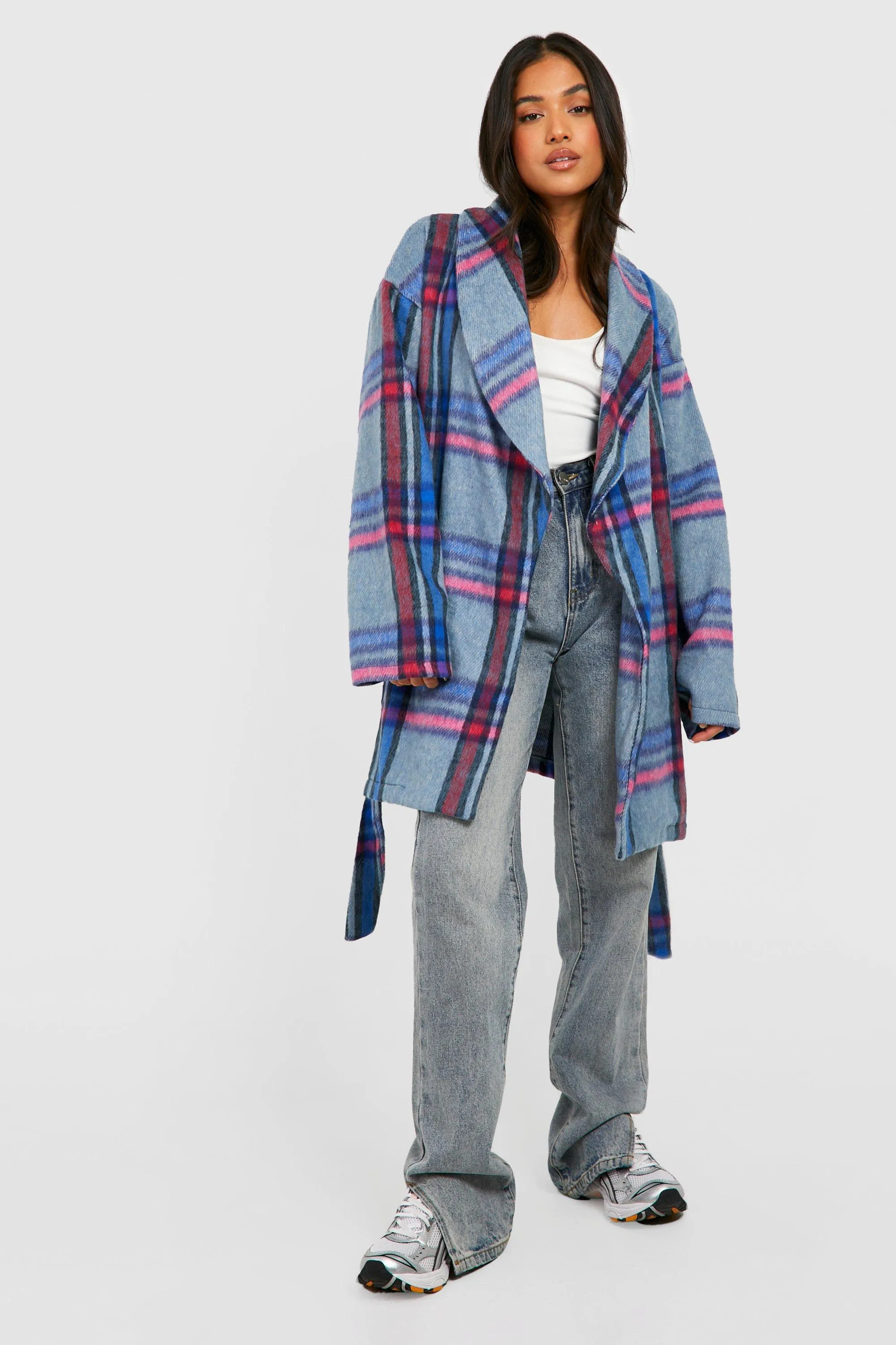 Petite Bright Brushed Flannel Belted Coat