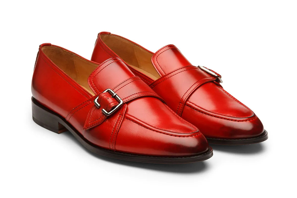 SLIP ON WITH ORNAMENTAL STRAP AND BUCKLE- RED