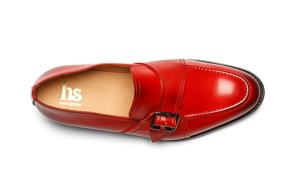 SLIP ON WITH ORNAMENTAL STRAP AND BUCKLE- RED