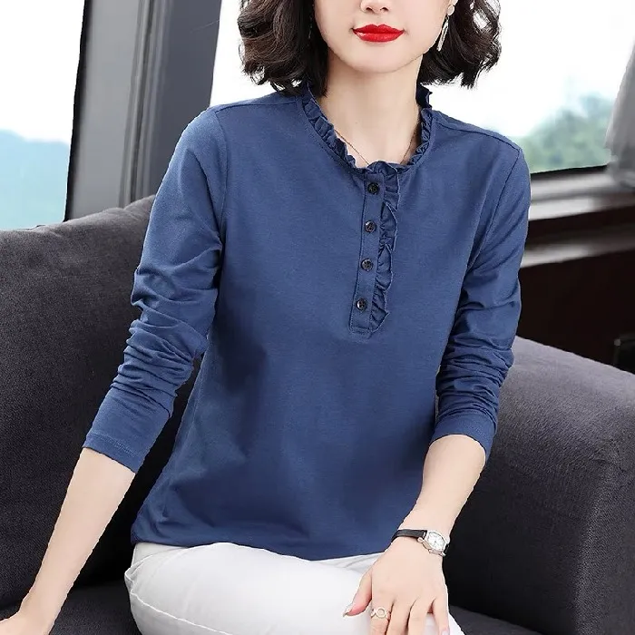 Summer 2023 New T-shirt Loose Large Short Sleeve Women's Blouse Solid Color Button Folds O-Neck Casual Fashion Tops