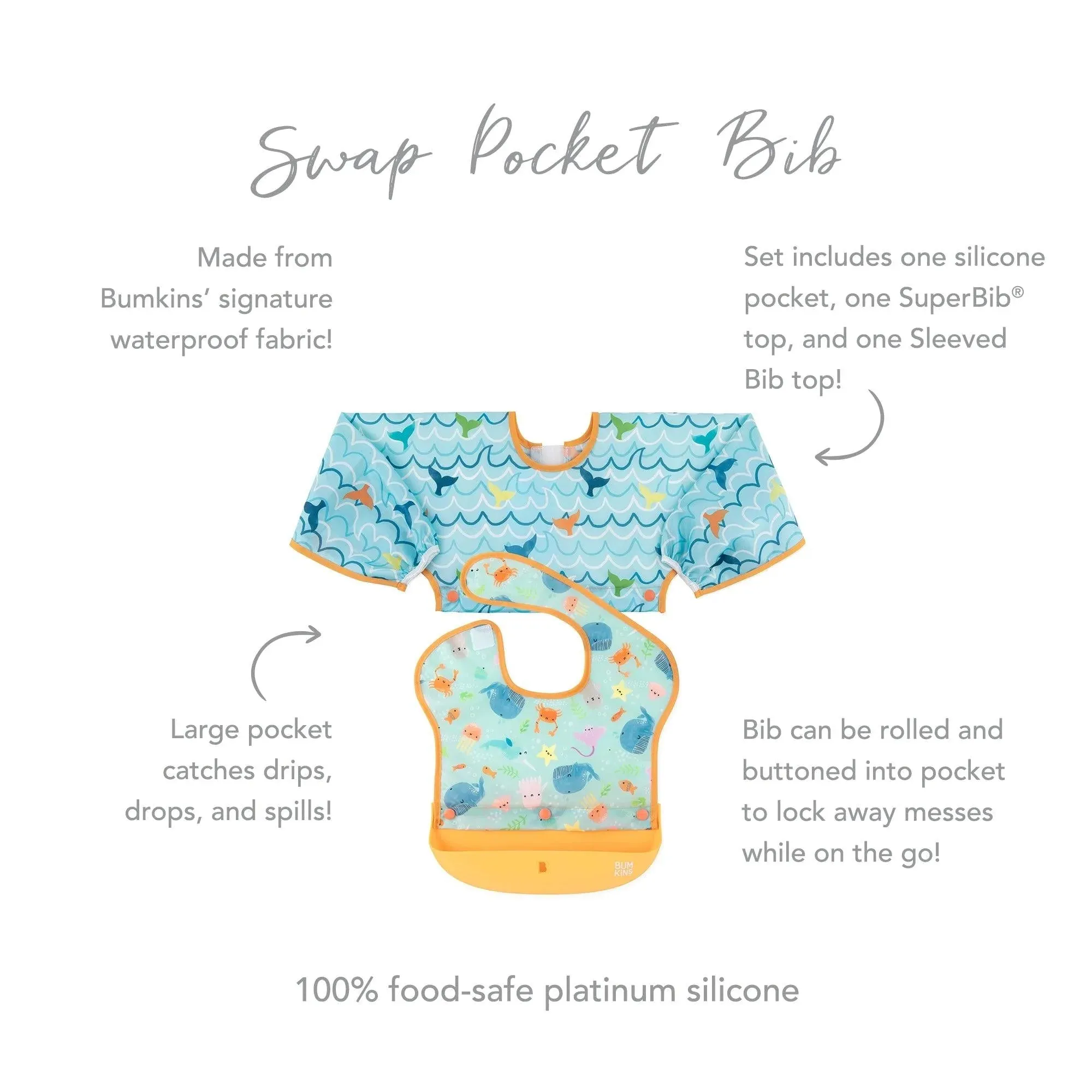 Swap Pocket Bib: Ocean Life & Whale Tail