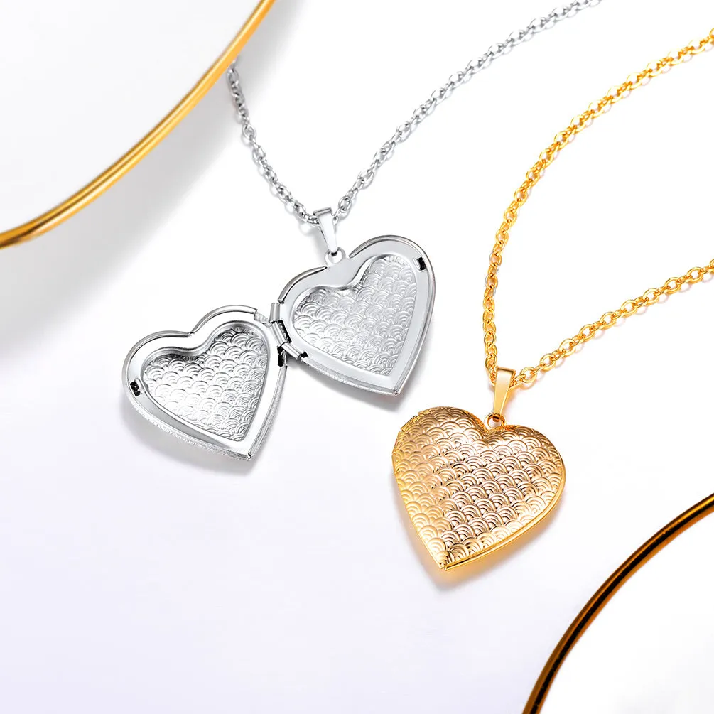 U7 Jewelry Personalized Ripple Heart Photo Locket Necklace For Women