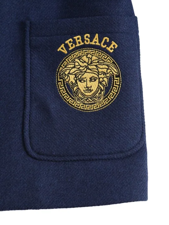 Versace   Logo wool coat w/ checked lining 