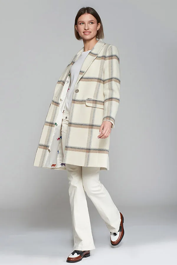 Vilagallo EMBROIDERY ECRU CHECKERED WOOL COAT