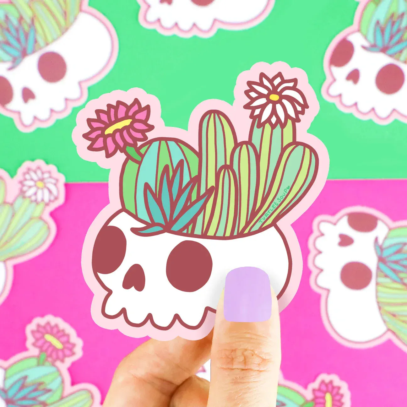 Vinyl Sticker, Flowering Cactus Skull