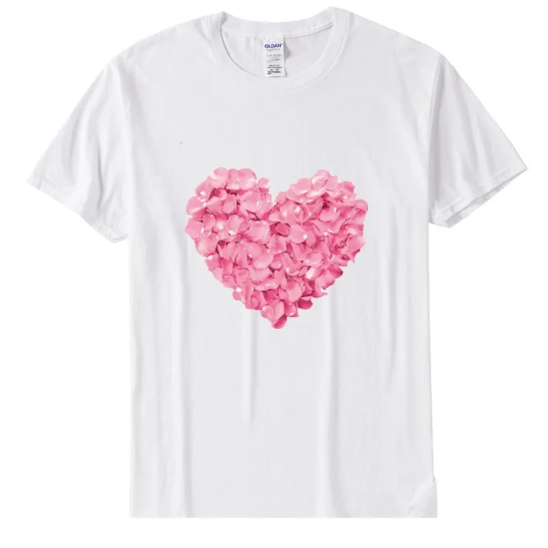 Women's Casual Flower Heart Design Cotton Short Sleeve T-Shirts