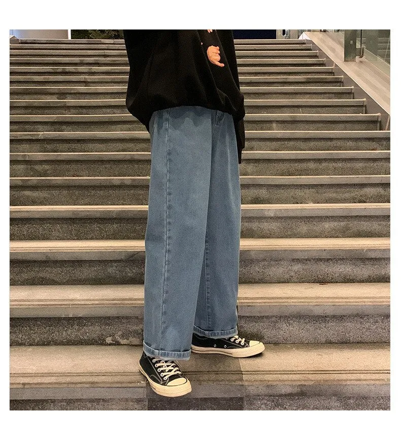 Xituodai 5 Colors Straight Leg Baggy Jeans for Men Classic Simple Retro Comfort Casual Fashion Streetwear Male Wide Leg Denim Tr